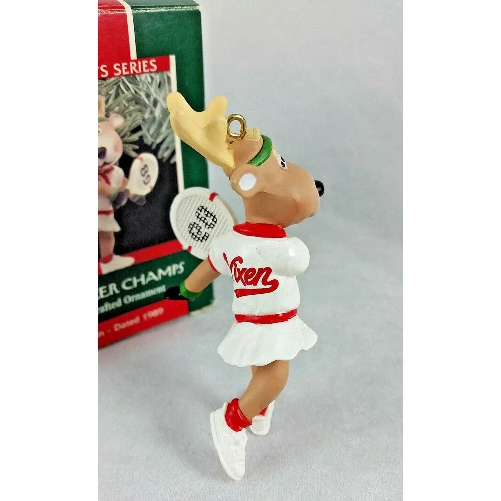 1989‎ Hallmark Keepsake Ornament Reindeer Champs Vixen Tennis Player Racket